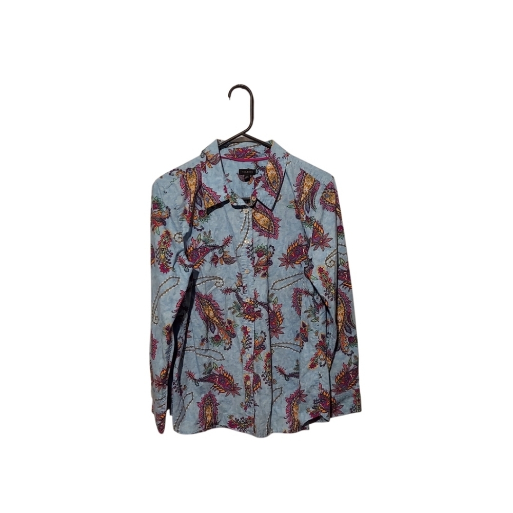 Talbots Shirt Top M Paisley Floral Button Up Cotton Preppy Garden Party Boho